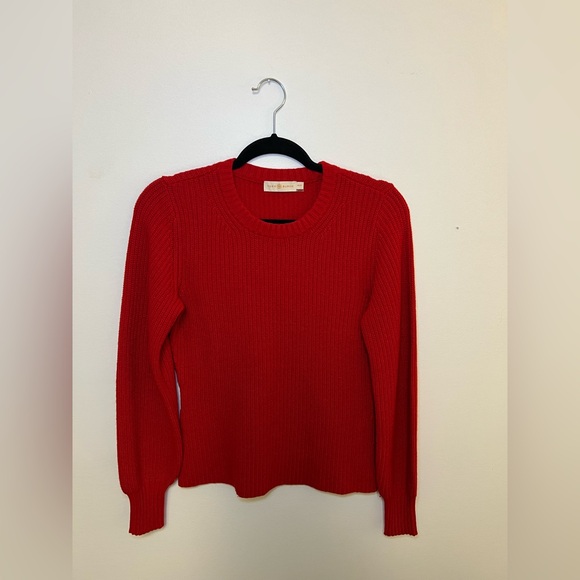 Tory Burch Red Kennedy Shaker Stitch Sweater - Picture 2 of 7